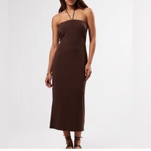 Amour Vert Stretch knit Gio Woven Halter/Strapless Bodycon Dress Espresso Large